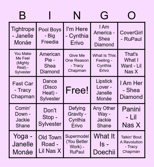 Black LGBTQIA+ Icon Musical Bingo! Bingo Card