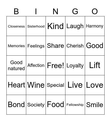 Friendship Bingo Card