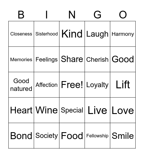Friendship Bingo Card