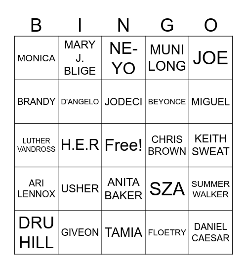 R&B BEATS AND BINGO Card