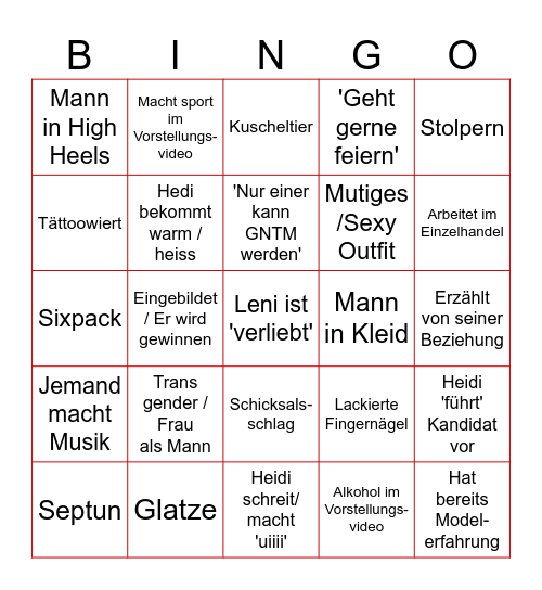 GNTM Männer Bingo Card