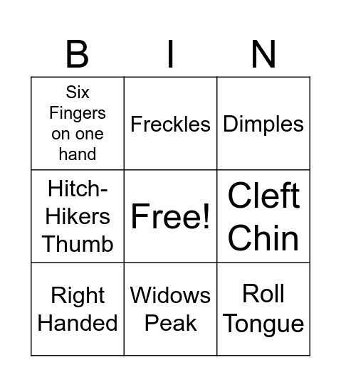 Genetics Bingo Card