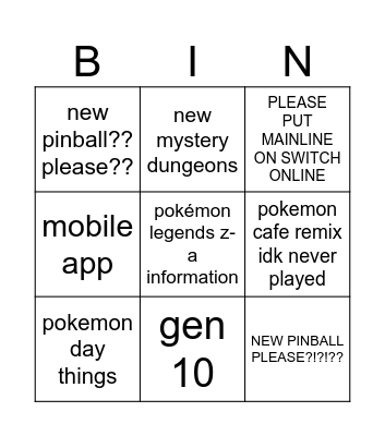 POKEMON PRESENTS Bingo Card