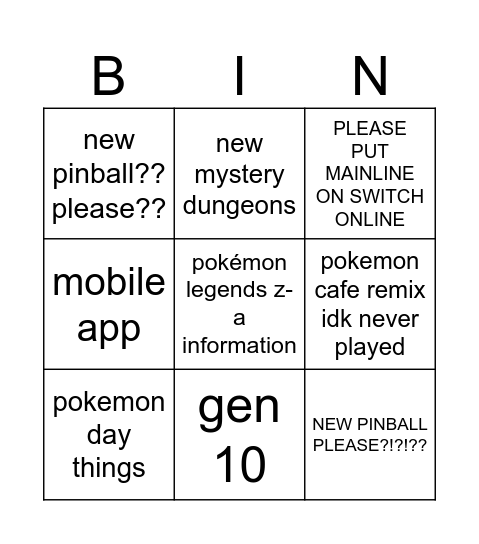 POKEMON PRESENTS Bingo Card