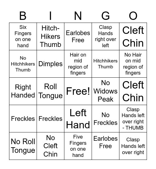 Genetics Bingo Card