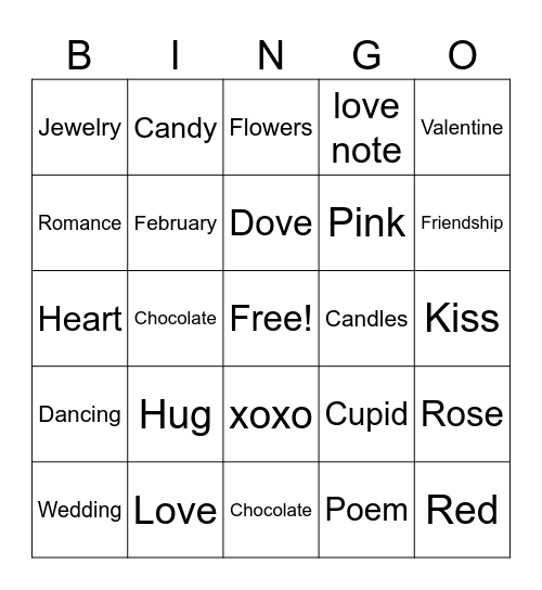 Valentine bingo Card