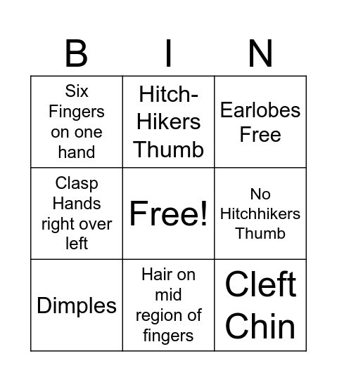 Genetics Bingo Card
