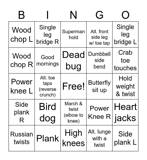 Core BINGO Card