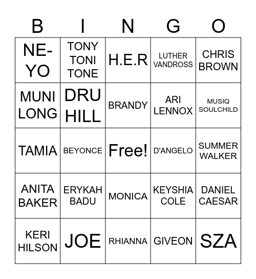 R&B BEATS AND BINGO Card