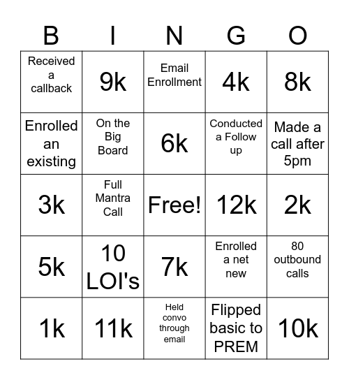 #PushThePace Bingo Card