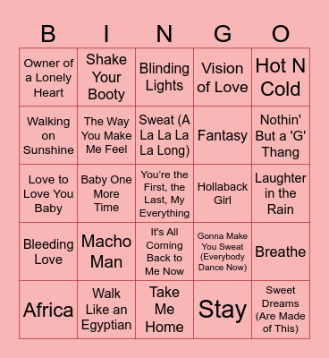 February Top Hits (70’s-Now) Bingo Card