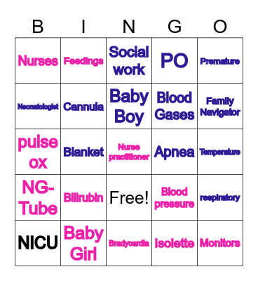 NICU BINGO Card