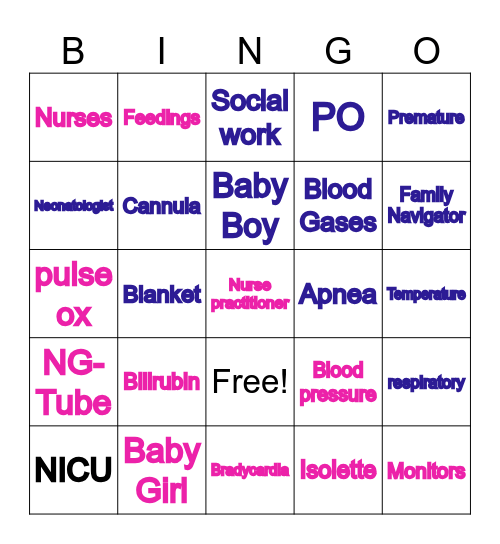 NICU BINGO Card
