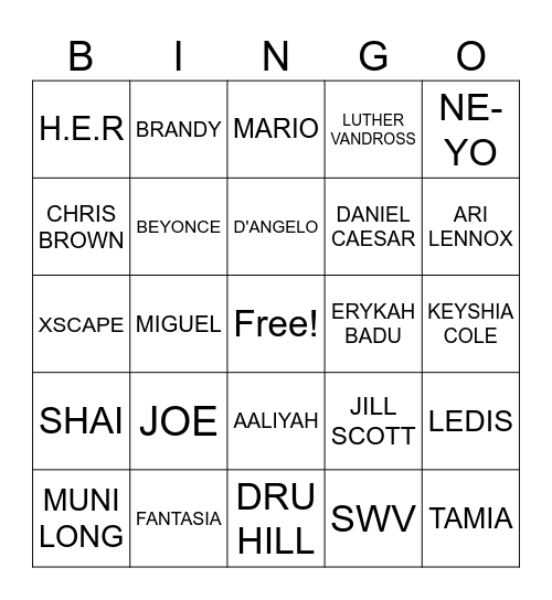 R&B BEATS AND BINGO Card