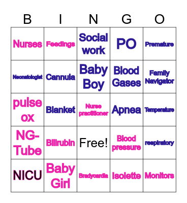 NICU BINGO Card