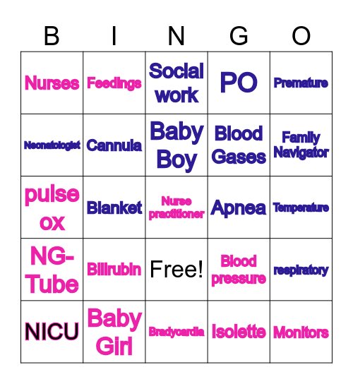 NICU BINGO Card