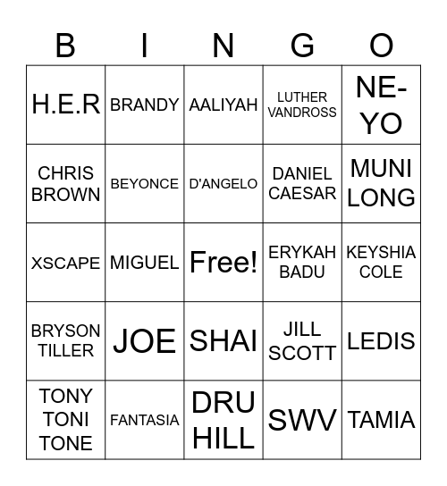 R&B BEATS AND BINGO Card