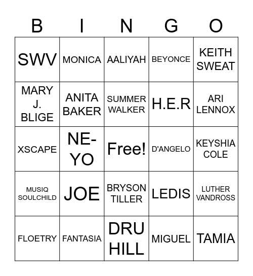 R&B BEATS AND BINGO Card