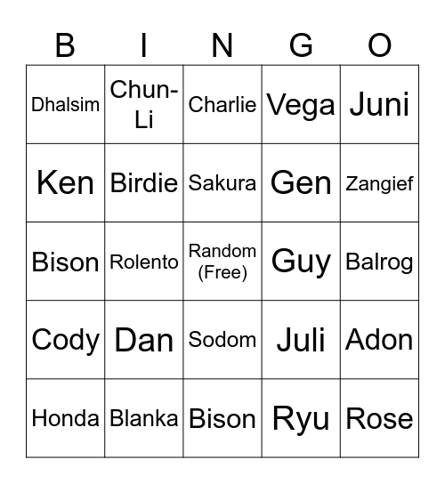Street Fighter Alpha Bingo Card