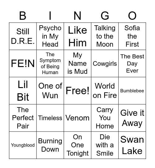 Music 8 Bingo Card