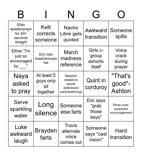 Leader Huddle Bingo Card