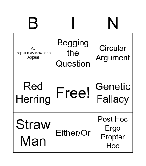Fallacy Bingo Card