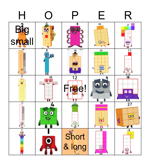 Number blocks Bingo Card