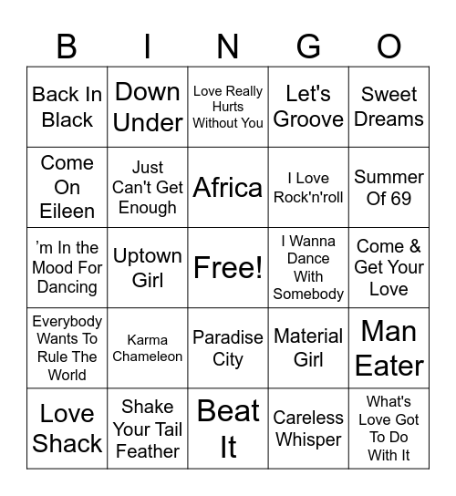 60's 70's 80's Bingo Card