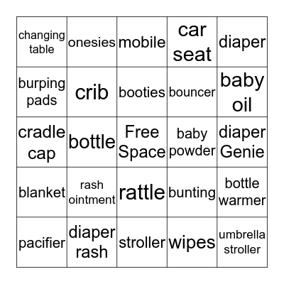 Dave's Baby Shower Bingo Card