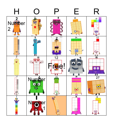 Number blocks Bingo Card