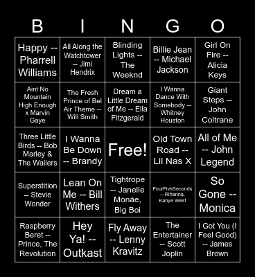 Black Artist Bingo Card