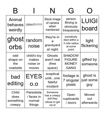 gHOST BIngo Card