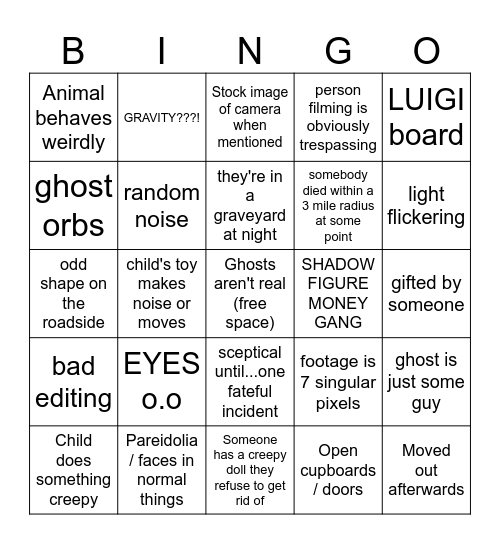 gHOST BIngo Card