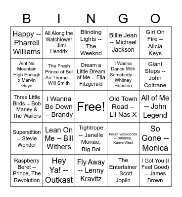 Black Artist Bingo Card