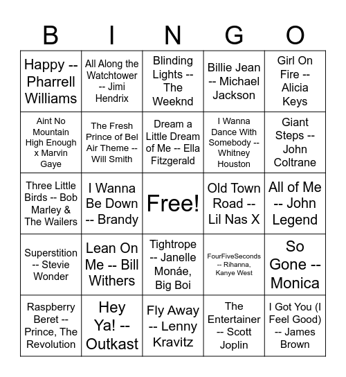 Black Artist Bingo Card
