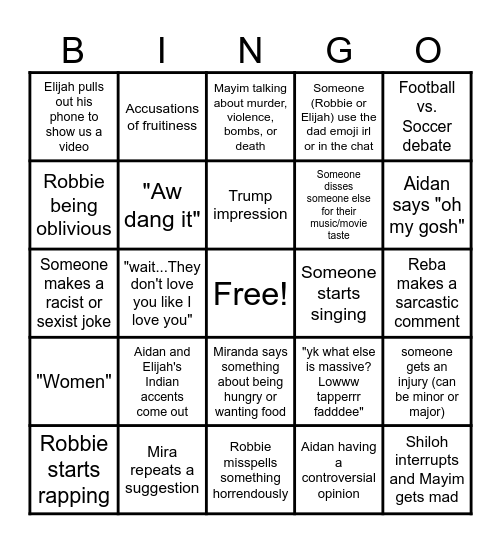 Bingo with the lunch table Bingo Card