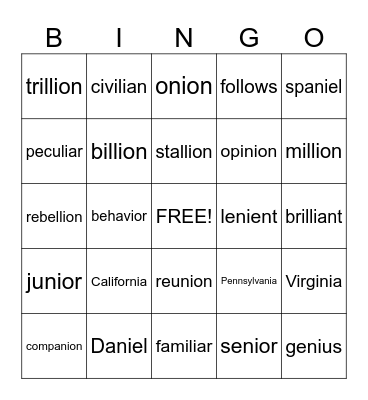 11.3 Wilson Reading System Bingo Card
