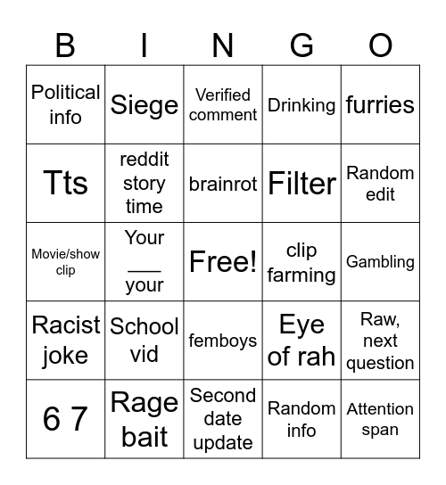 Tiktok Bingo Card