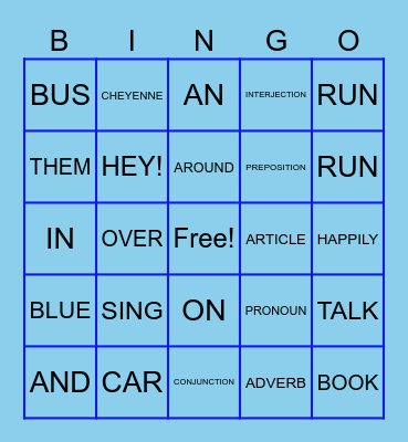 PARTS OF SPEECH Bingo Card