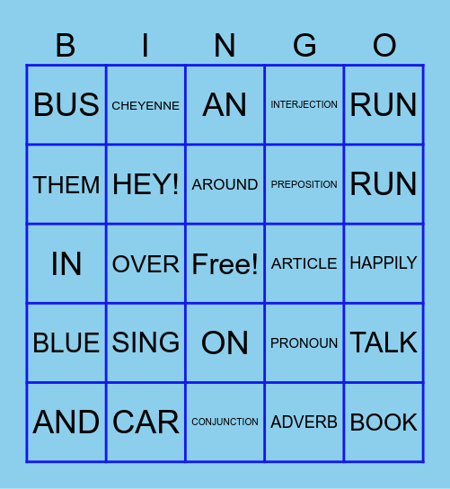 PARTS OF SPEECH Bingo Card