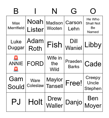 Celebrity Bingo Card