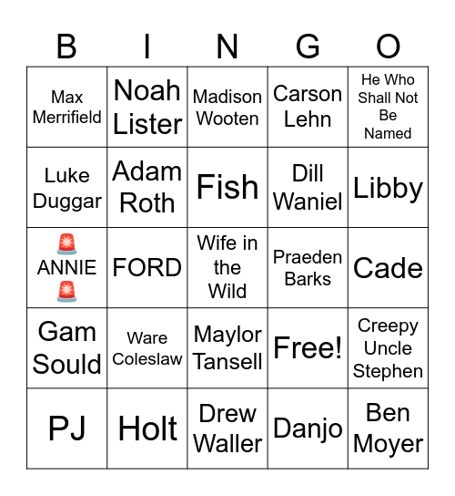 Celebrity Bingo Card