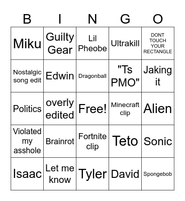 My Tiktok fyp Bingo Card