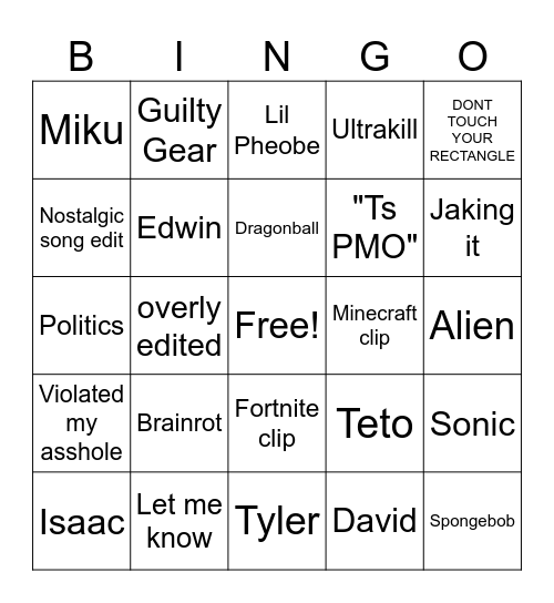 My Tiktok fyp Bingo Card