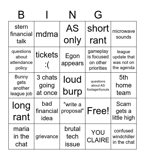 drunk bod bingo Card