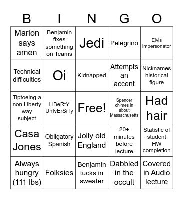 HIUS 221 Dr. Jones Bingo Card