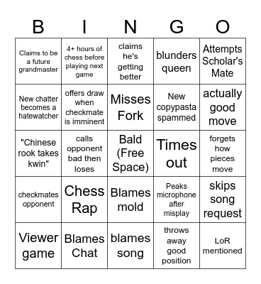 Turt Chess Bingo Card