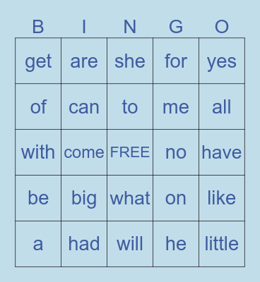 SIGHT WORDS Bingo Card