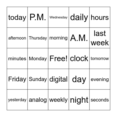 Time Bingo Card