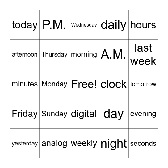 Time Bingo Card
